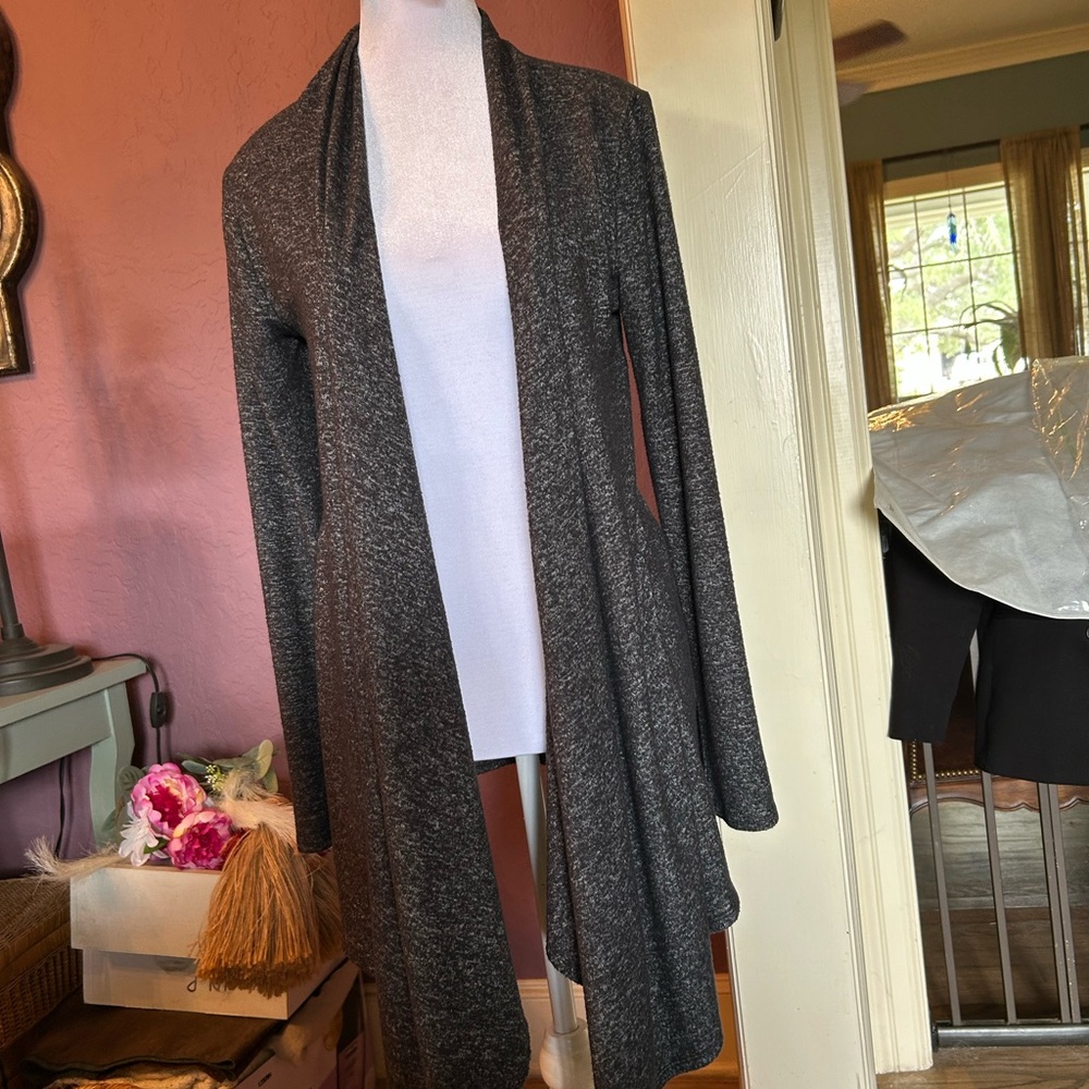 Joan Vass Charcoal Open Front Cardigan